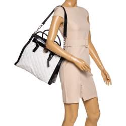 Pre Owned MICHAEL Michael Kors White/Black Leather Large Hamilton North South Tote