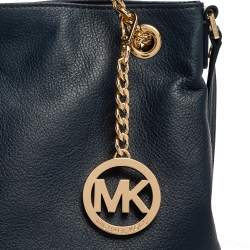 Pre Owned Michael Kors Navy Blue Leather Large Chain Jet Set Tote