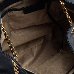 Pre Owned Michael Kors Navy Blue Leather Large Chain Jet Set Tote