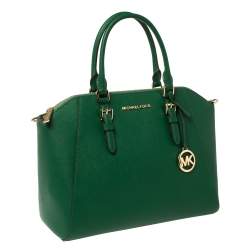 Pre Owned MICHAEL Michael Kors Green Leather Large Ciara Satchel