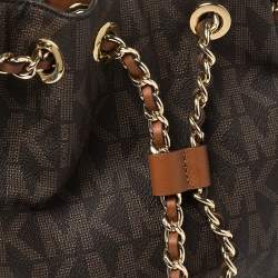 مملوكة مسبقًا MICHAEL Michael Kors Brown Signature Coated Canvas and Leather Medium Frankie Bucket Bag