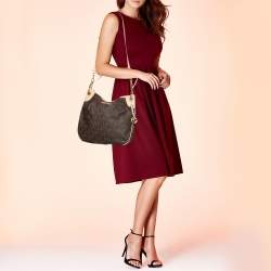 Pre Owned حقيبة هوبو مايكل مايكل كورس جت ست جلد وكانفاس مقوى مميز بيج/ بني