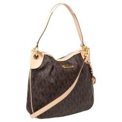 Pre Owned حقيبة هوبو مايكل مايكل كورس جت ست جلد وكانفاس مقوى مميز بيج/ بني