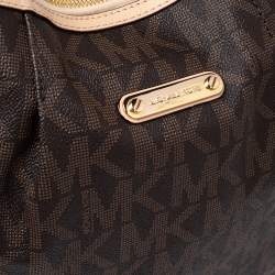 Pre Owned حقيبة هوبو مايكل مايكل كورس جت ست جلد وكانفاس مقوى مميز بيج/ بني