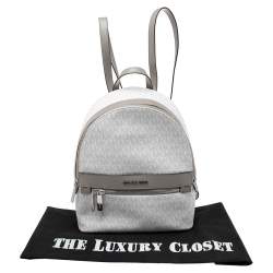 MICHAEL Michael Kors Grey Signature Coated Canvas and Leather Medium Kenly Backpack