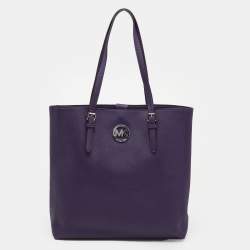 Pre Owned Michael Michael Kors Purple Leather Large Jet Set Travel Tote