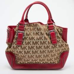 Pre Owned حقيبة يد توتس مايكل مايكل كورس بروكفيل جلد وكانفاس بيج/أحمر كبيرة