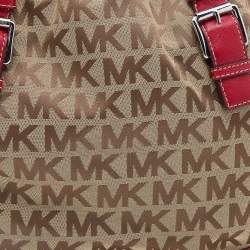 Pre Owned حقيبة يد توتس مايكل مايكل كورس بروكفيل جلد وكانفاس بيج/أحمر كبيرة