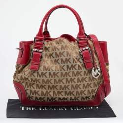 Pre Owned حقيبة يد توتس مايكل مايكل كورس بروكفيل جلد وكانفاس بيج/أحمر كبيرة