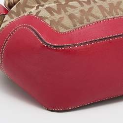 Pre Owned حقيبة يد توتس مايكل مايكل كورس بروكفيل جلد وكانفاس بيج/أحمر كبيرة