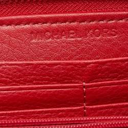 Pre Owned Michael Kors Red Leather Jet Set Zip Around Continental Wallet