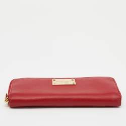 Pre Owned Michael Kors Red Leather Jet Set Zip Around Continental Wallet