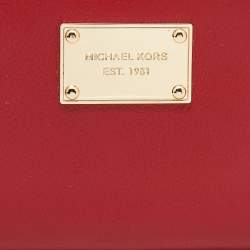 Pre Owned Michael Kors Red Leather Jet Set Zip Around Continental Wallet