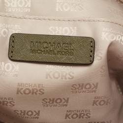 Pre Owned MICHAEL Michael Kors Green Palm Leaves Printed Coated Canvas and Leather Travel Jet Set Tote