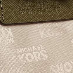 Pre Owned MICHAEL Michael Kors Green Palm Leaves Printed Coated Canvas and Leather Travel Jet Set Tote