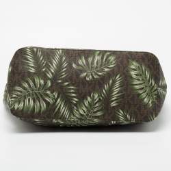 Pre Owned MICHAEL Michael Kors Green Palm Leaves Printed Coated Canvas and Leather Travel Jet Set Tote