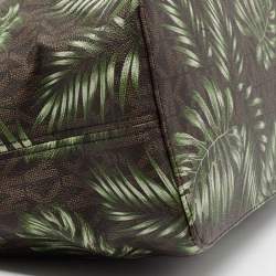 Pre Owned MICHAEL Michael Kors Green Palm Leaves Printed Coated Canvas and Leather Travel Jet Set Tote