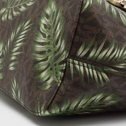 Pre Owned MICHAEL Michael Kors Green Palm Leaves Printed Coated Canvas and Leather Travel Jet Set Tote