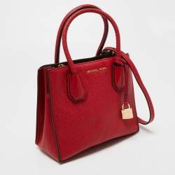 Pre Owned MICHAEL Michael Kors Red Pebbled Leather Mini Mercer Tote