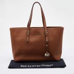 Pre Owned MICHAEL Michael Kors Brown Leather Jet Set Tote