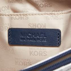 Pre Owned MICHAEL Michael Kors White/Navy Blue Signature Coated Canvas Large East West Hamilton Tote