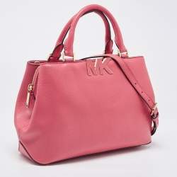 Pre Owned MICHAEL Michael Kors Coral Pink Leather Medium Florence Satchel