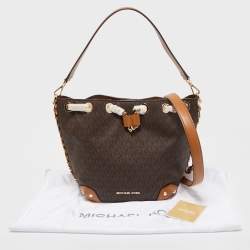Pre Owned Michael Kors Brown Signature Coated Canvas Medium Alanis Bucket Bag