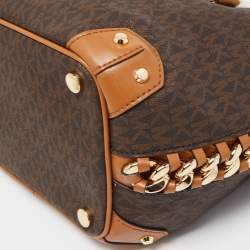 Pre Owned Michael Kors Brown Signature Coated Canvas Medium Alanis Bucket Bag