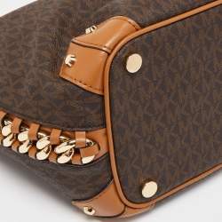 Pre Owned Michael Kors Brown Signature Coated Canvas Medium Alanis Bucket Bag