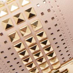 Pre Owned MICHAEL Michael Kors Dusty Pink Leather Studded Tina Ballet Clutch Bag