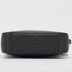Michael Kors Black Signature Coated Canvas and Leather Large Jet Set Travel Messenger Bag
