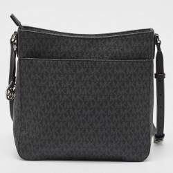 Michael Kors Black Signature Coated Canvas and Leather Large Jet Set Travel Messenger Bag