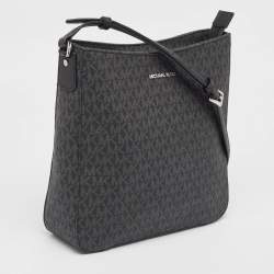 Michael Kors Black Signature Coated Canvas and Leather Large Jet Set Travel Messenger Bag