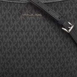 Michael Kors Black Signature Coated Canvas and Leather Large Jet Set Travel Messenger Bag