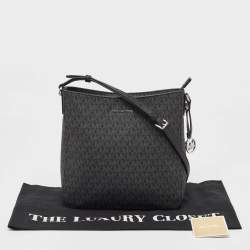 Michael Kors Black Signature Coated Canvas and Leather Large Jet Set Travel Messenger Bag