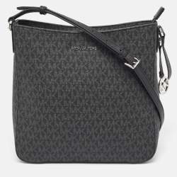 Michael Kors Black Signature Coated Canvas and Leather Large Jet Set Travel Messenger Bag