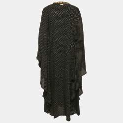 MICHAEL Michael Kors Black Dot Print Crepe Chain Detail Kaftan Dress S/M