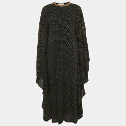 MICHAEL Michael Kors Black Dot Print Crepe Chain Detail Kaftan Dress S/M