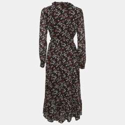 MICHAEL Michael Kors Black Floral Print Crepe Wrap Dress S