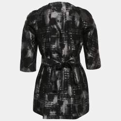 Michael Kors Black/Grey Abstract Jacquard Tunic Top S