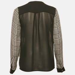 MICHAEL Michael Kors Black  Houndstooth Printed Silk Zip Front Top XS