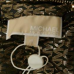 Pre Owned MICHAEL Michael Kors Black/Gold Metallic Logo Ciré Reversible Puffer Jacket XS