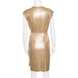 Pre Owned Michael Michael Kors Gold Sequined Wrap Dress S