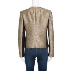 Michael Michael Kors Gold Contrast Paneled Embellished Front Open Blazer M