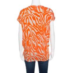 Pre Owned Michael Michael Kors Orange and Beige Zebra Printed Sequined Top M