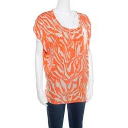 Pre Owned Michael Michael Kors Orange and Beige Zebra Printed Sequined Top M
