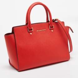 Pre Owned MICHAEL Michael Kors Red Saffiano Leather Large Selma Tote