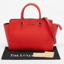 Pre Owned MICHAEL Michael Kors Red Saffiano Leather Large Selma Tote