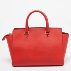 Pre Owned MICHAEL Michael Kors Red Saffiano Leather Large Selma Tote