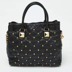 Pre Owned MICHAEL Michael Kors Black Leather Large Studded Hamilton North South Tote
